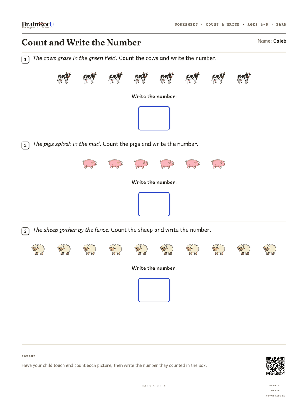 Real worksheet: Count and Write the Number